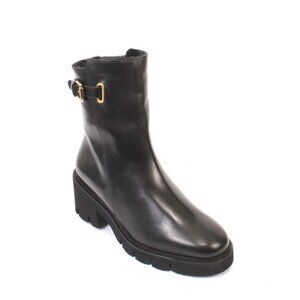 Luca Grossi 016 Black Leather Shearling Fur Ankle Heel Boots